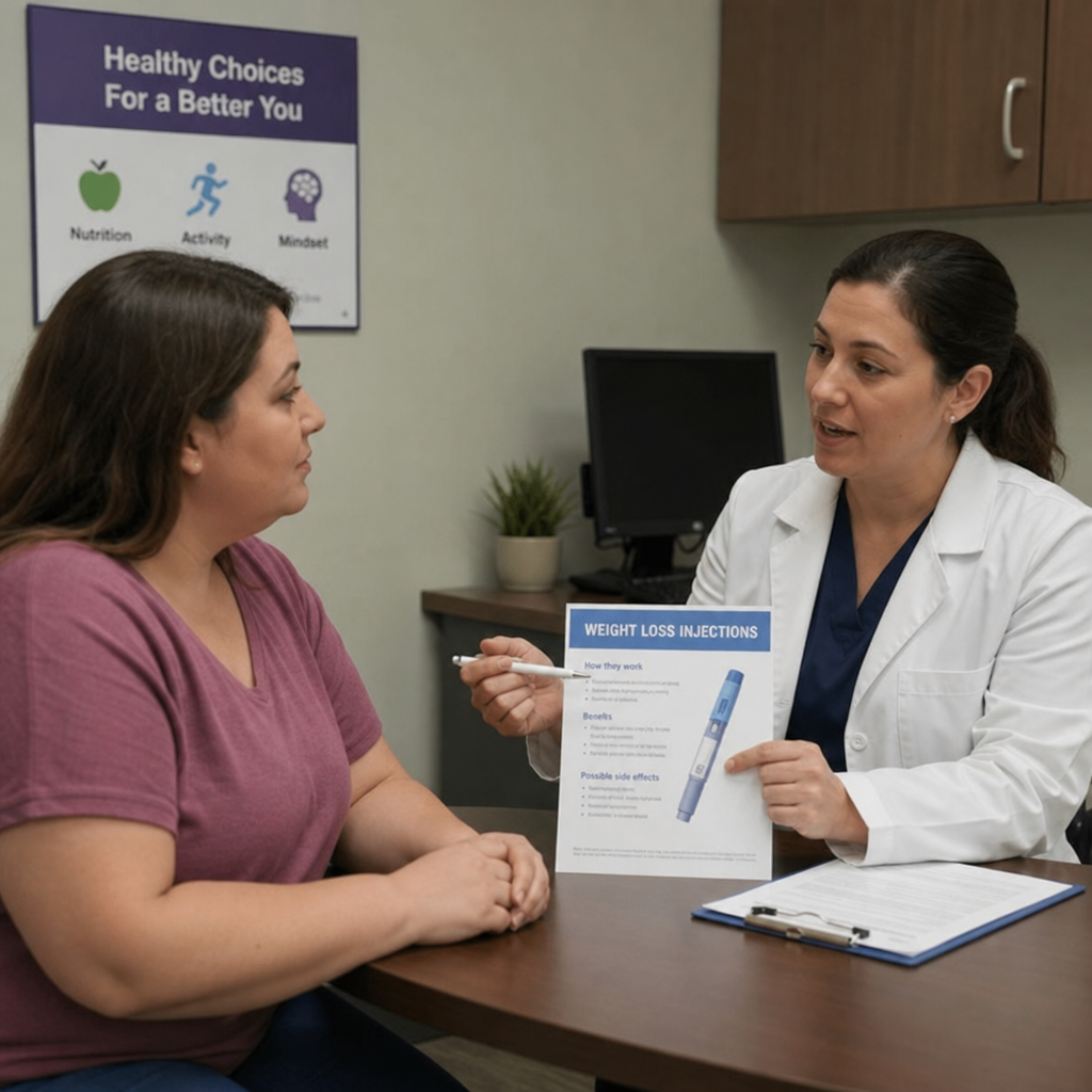 healthcare provider discussing weight loss injections with patient